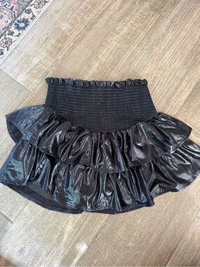 QUEEN OF SPARKLES Black Shiny Ruffled Mini Skort